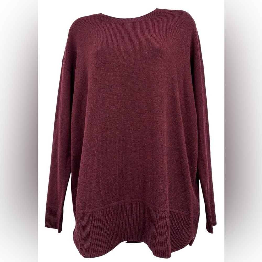 H&M Wool Blend Knit Sweater Crewneck Maroon Red Zip Back Women's Small